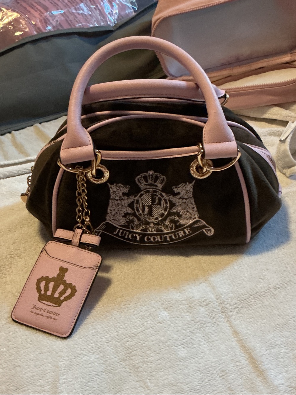 Juicy Couture Brown Satchel with Pink Trim and Handles